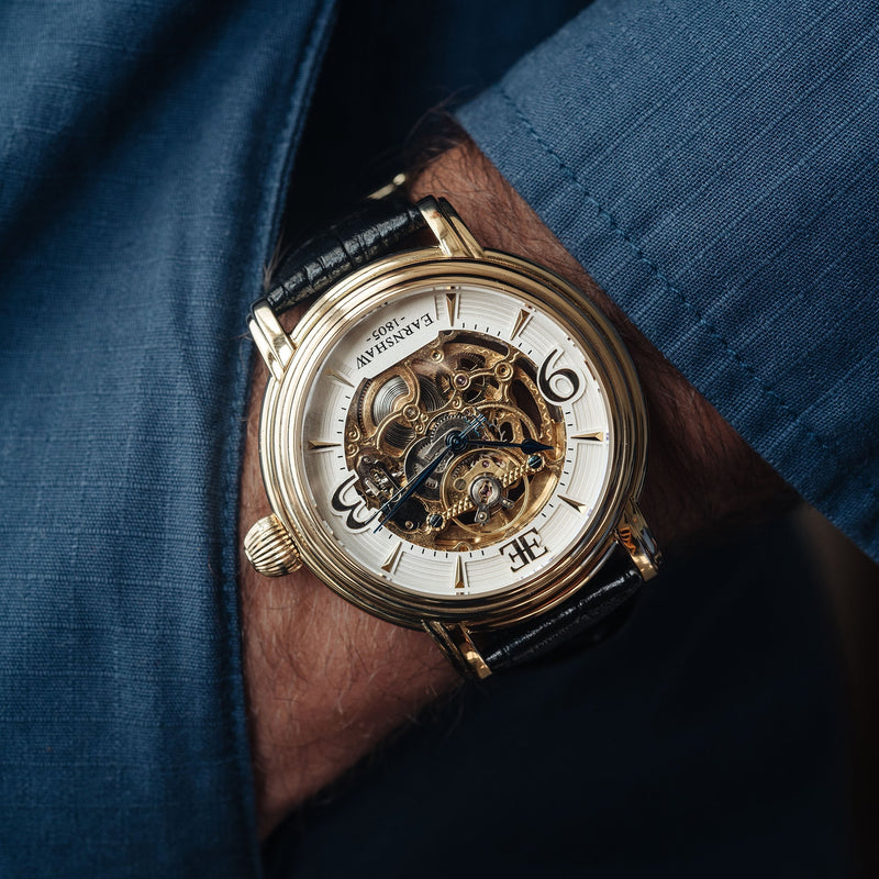 Longcase Automatic Skeleton Watch Silver White & Black / Genuine leather strap | Silver Dial