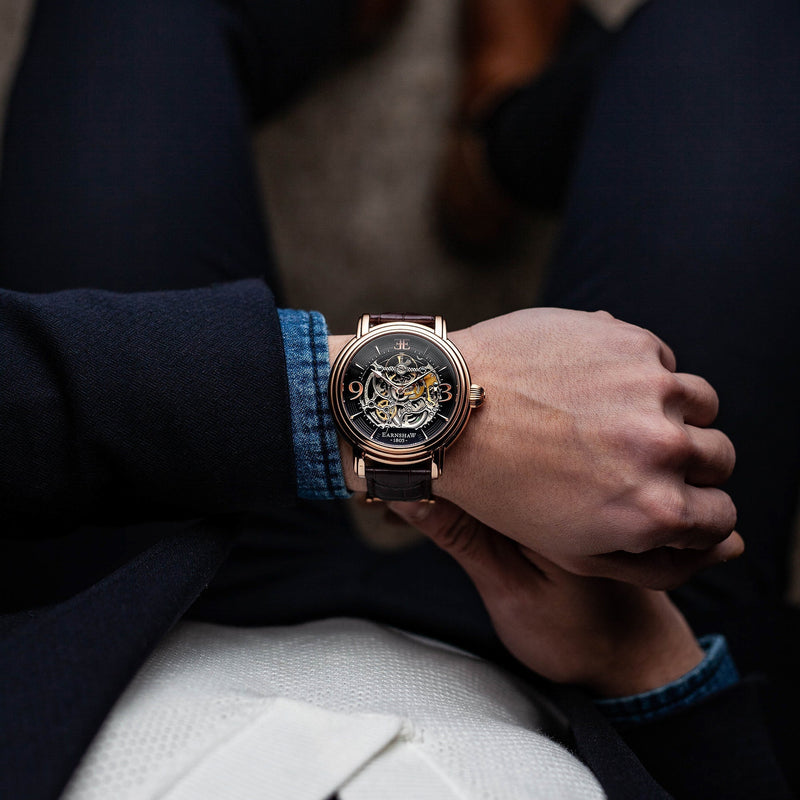 Longcase Automatic Skeleton Watch Brown / Genuine leather strap | Brown Dial