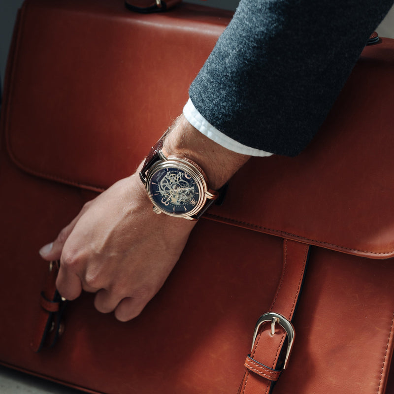 Longcase Automatic Skeleton Watch Brown / Genuine leather strap | Brown Dial