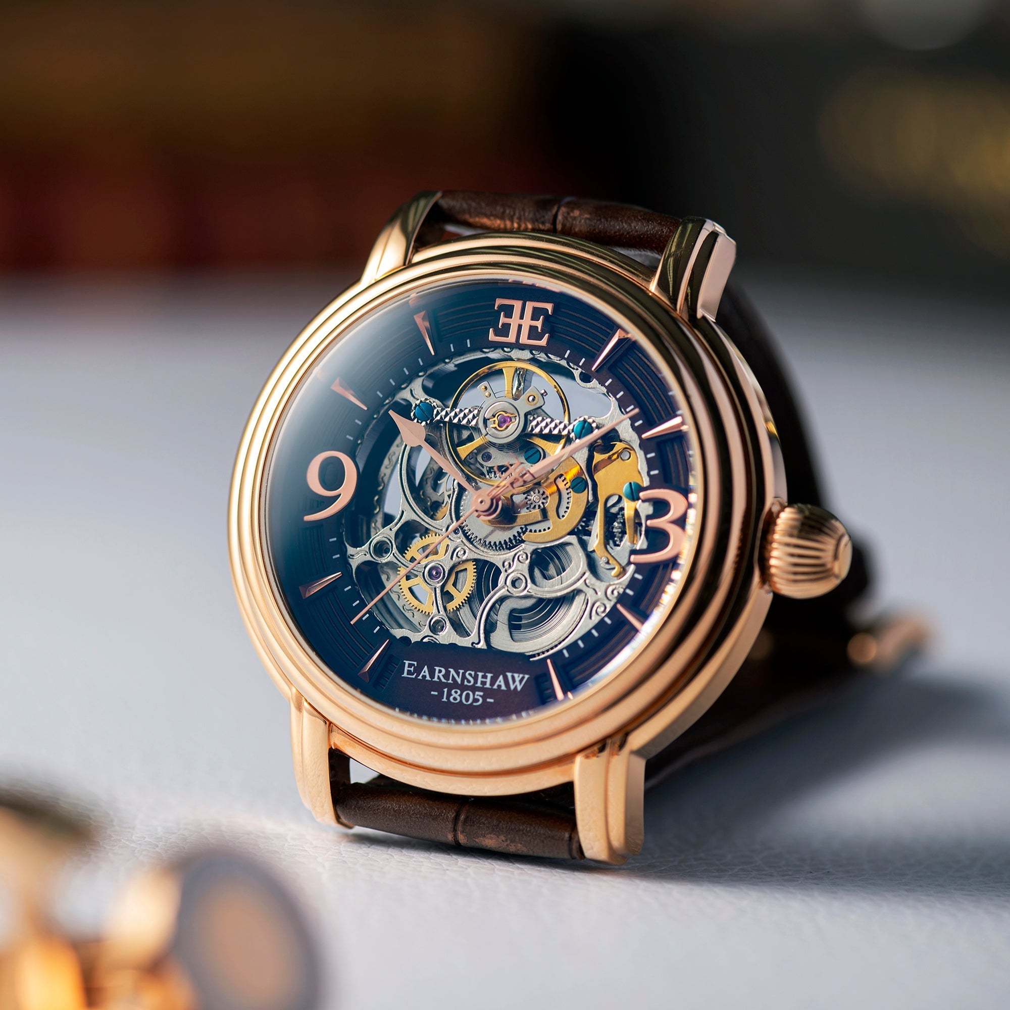 Longcase Automatic Skeleton Watch Brown / Genuine leather strap | Brown Dial
