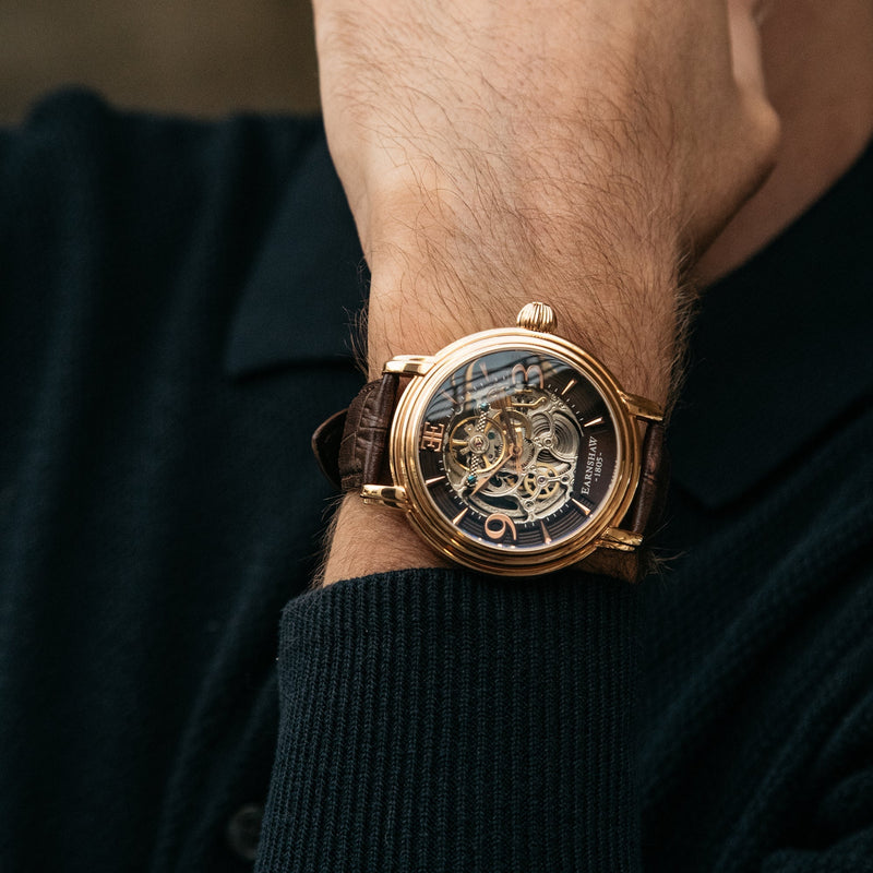 Longcase Automatic Skeleton Watch Brown / Genuine leather strap | Brown Dial