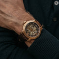 Longcase Automatic Skeleton Watch Brown / Genuine leather strap | Brown Dial