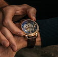 Longcase Automatic Skeleton Watch Brown / Genuine leather strap | Brown Dial