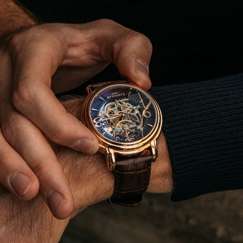 Longcase Automatic Skeleton Watch Brown / Genuine leather strap | Brown Dial