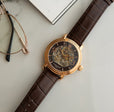 Longcase Automatic Skeleton Watch Brown / Genuine leather strap | Brown Dial