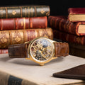 Bauer  Mechanical Skeleton Watch Gold & Brown / Genuine leather strap | Semi-transparent Dial