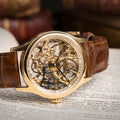 Bauer  Mechanical Skeleton Watch Gold & Brown / Genuine leather strap | Semi-transparent Dial