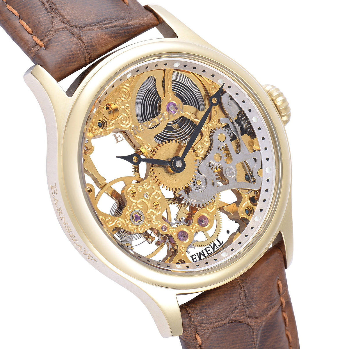 Bauer  Mechanical Skeleton Watch Gold & Brown / Genuine leather strap | Semi-transparent Dial