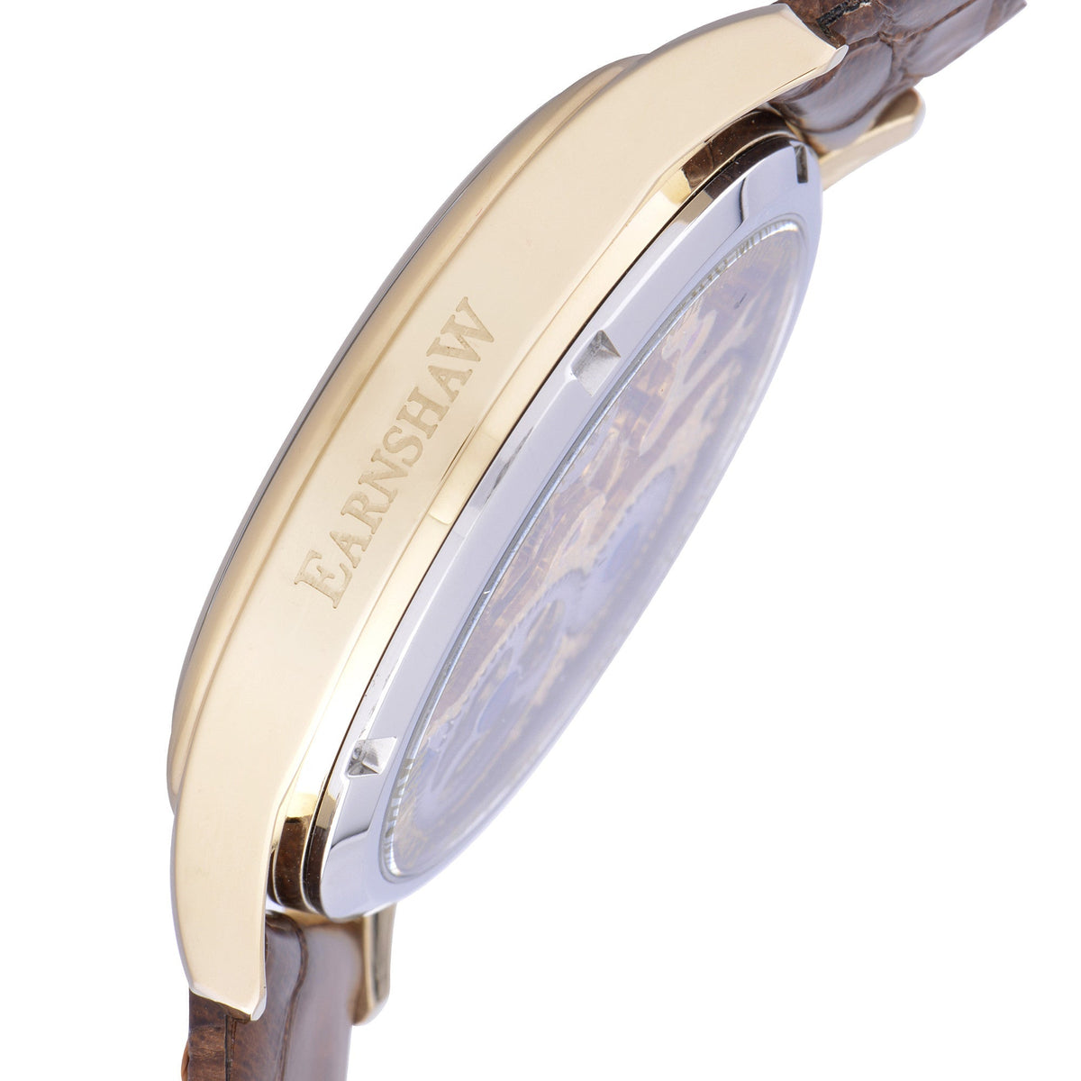 Bauer  Mechanical Skeleton Watch Gold & Brown / Genuine leather strap | Semi-transparent Dial