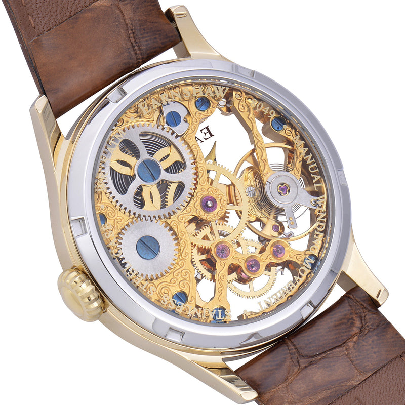 Bauer  Mechanical Skeleton Watch Gold & Brown / Genuine leather strap | Semi-transparent Dial