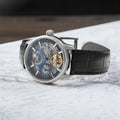 Longitude (Shadow Automatic) Automatic Skeleton Watch Black / Genuine leather strap Black Dial
