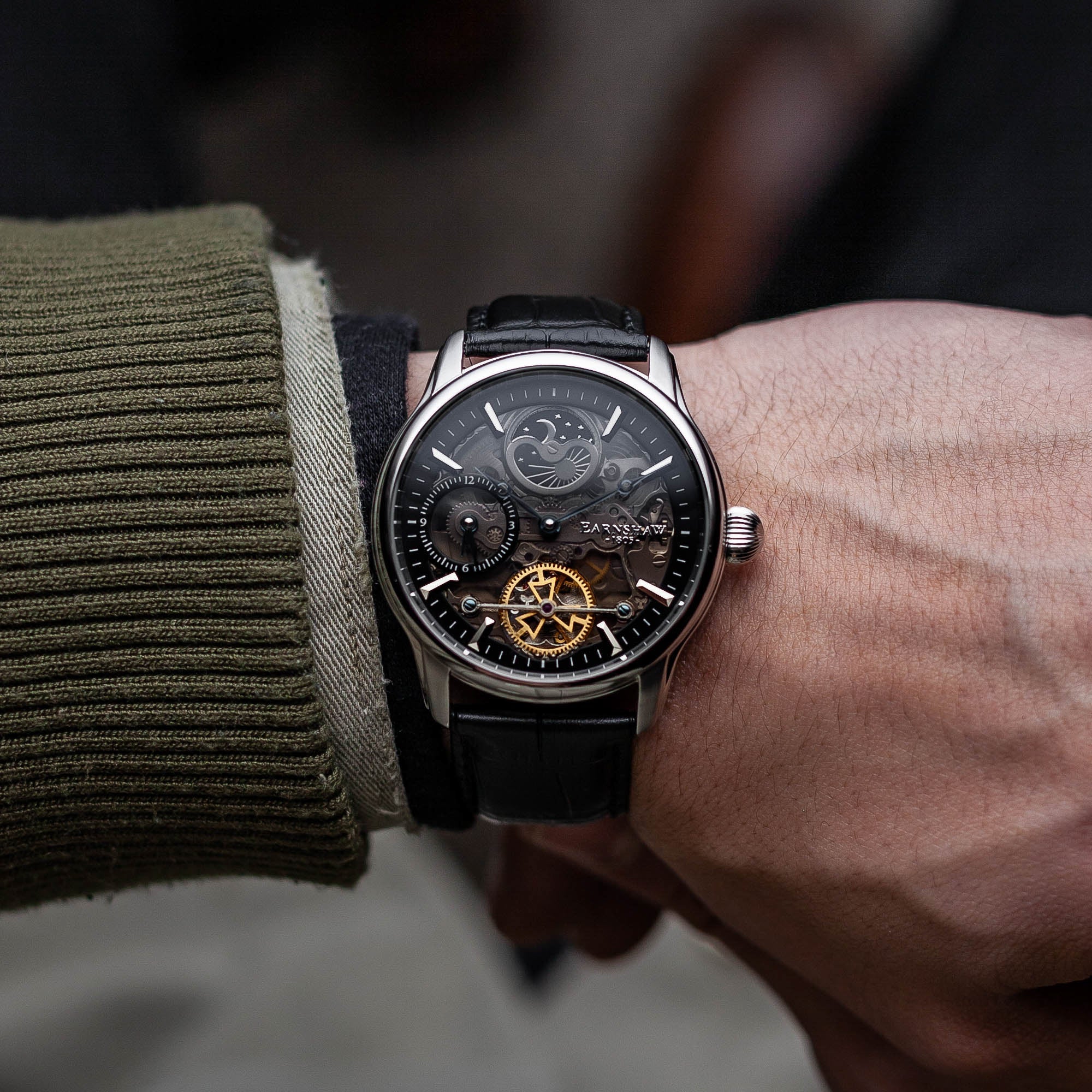 Longitude (Shadow Automatic) Automatic Skeleton Watch Black / Genuine leather strap Black Dial