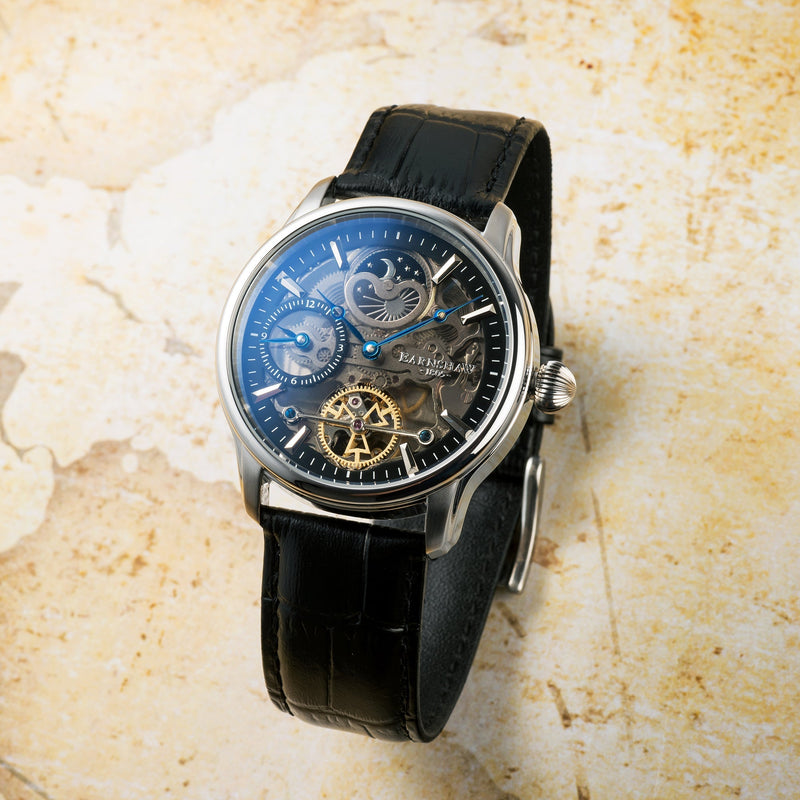 Longitude (Shadow Automatic) Automatic Skeleton Watch Black / Genuine leather strap Black Dial