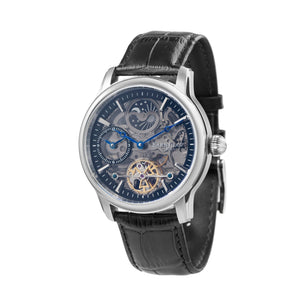 Longitude (Shadow Automatic) Automatic Skeleton Watch Black / Genuine leather strap Black Dial