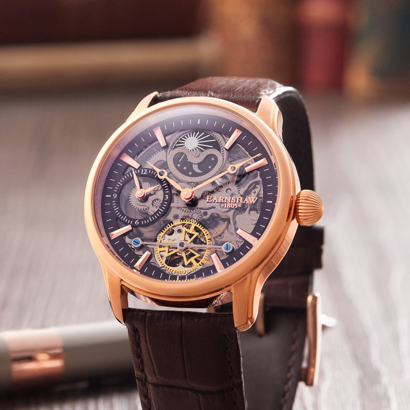 Longitude (Shadow Automatic) Automatic Skeleton Watch Brown / Genuine leather strap | Semi-transparent Dial