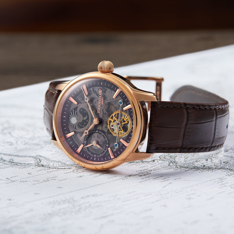 Longitude (Shadow Automatic) Automatic Skeleton Watch Brown / Genuine leather strap | Semi-transparent Dial
