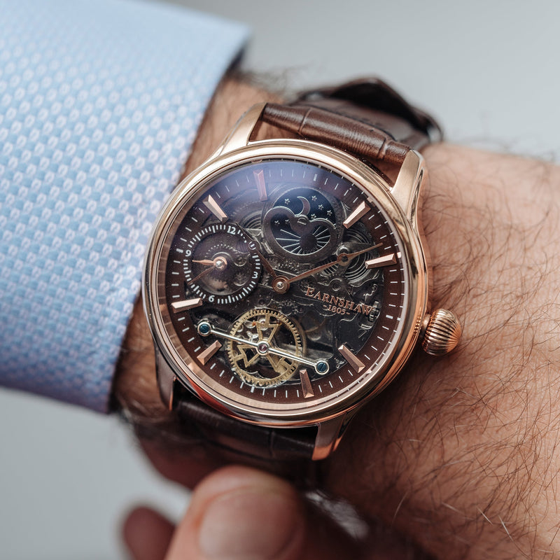 Longitude (Shadow Automatic) Automatic Skeleton Watch Brown / Genuine leather strap | Semi-transparent Dial