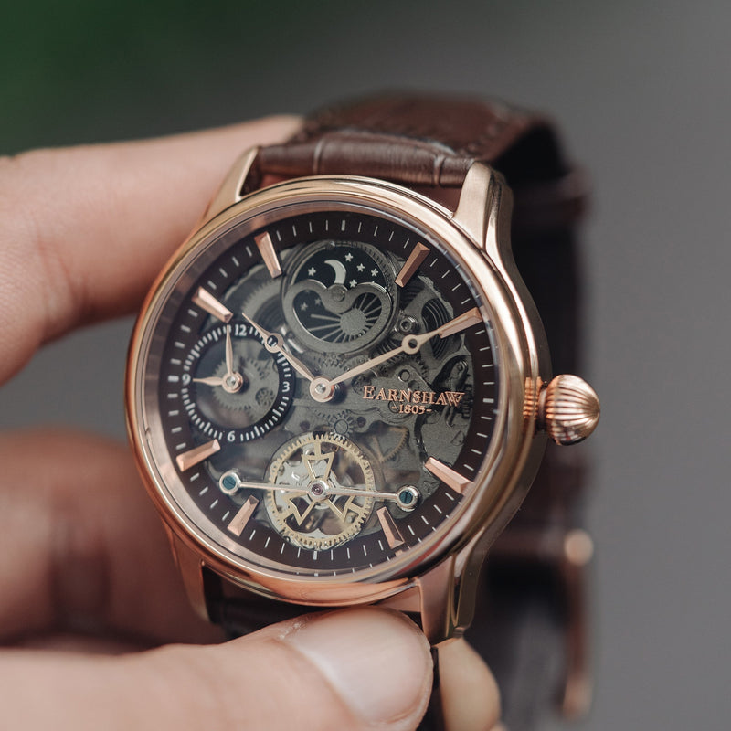 Longitude (Shadow Automatic) Automatic Skeleton Watch Brown / Genuine leather strap | Semi-transparent Dial
