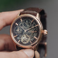 Longitude (Shadow Automatic) Automatic Skeleton Watch Brown / Genuine leather strap | Semi-transparent Dial