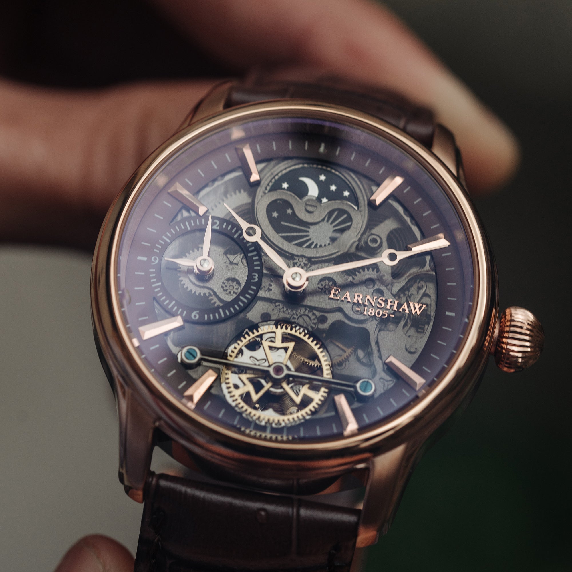 Longitude (Shadow Automatic) Automatic Skeleton Watch Brown / Genuine leather strap | Semi-transparent Dial
