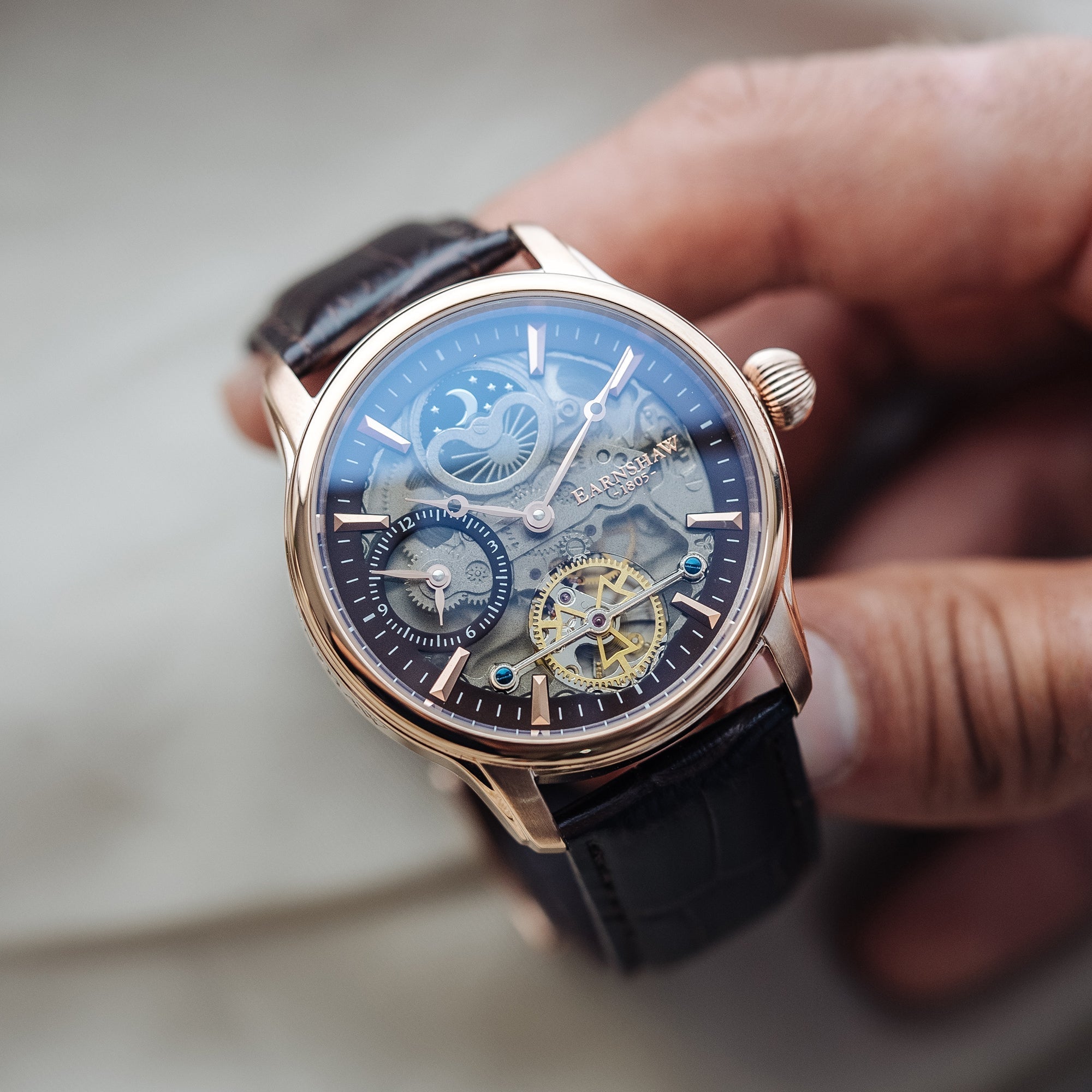 Longitude (Shadow Automatic) Automatic Skeleton Watch Brown / Genuine leather strap | Semi-transparent Dial