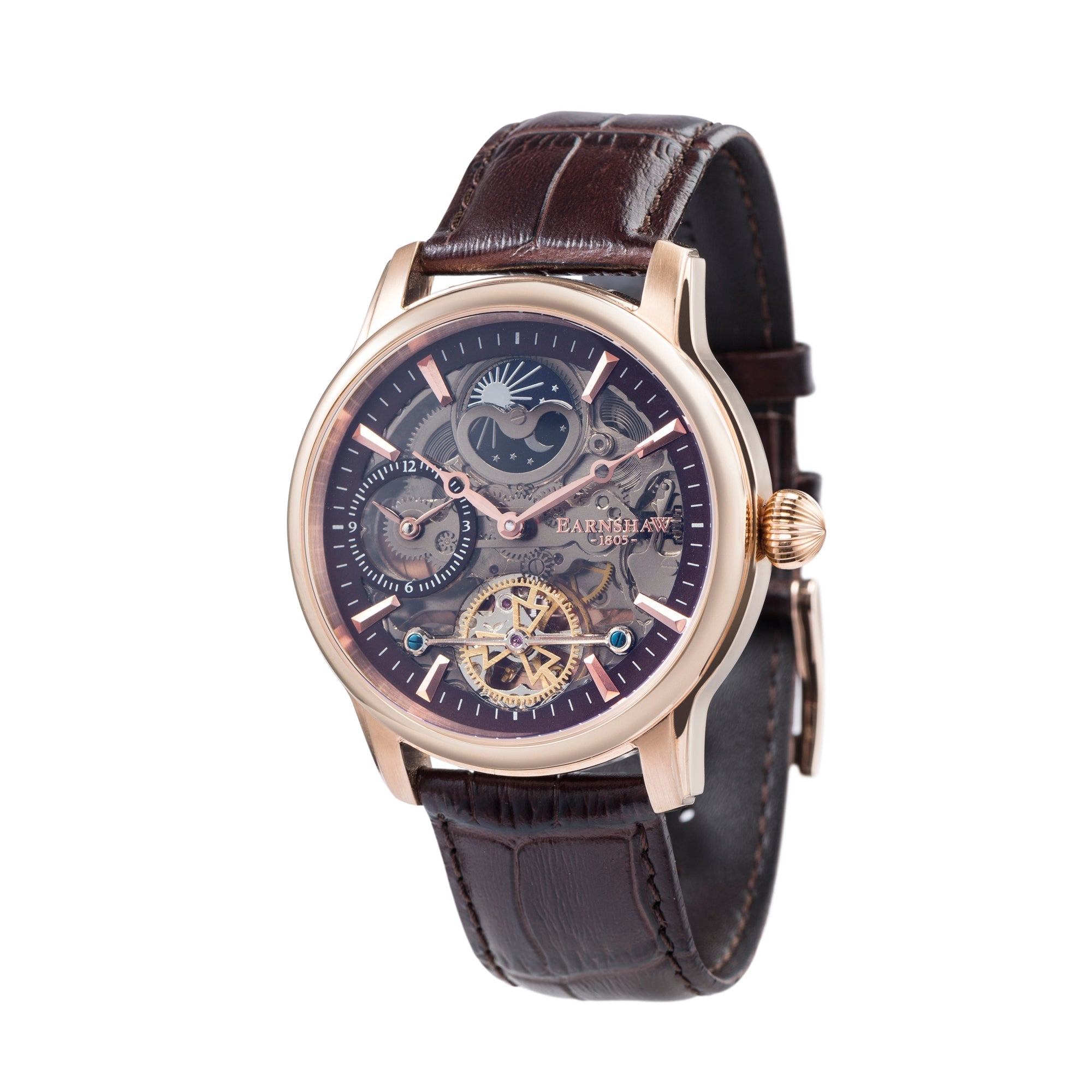 Longitude (Shadow Automatic) Automatic Skeleton Watch Brown / Genuine leather strap | Semi-transparent Dial