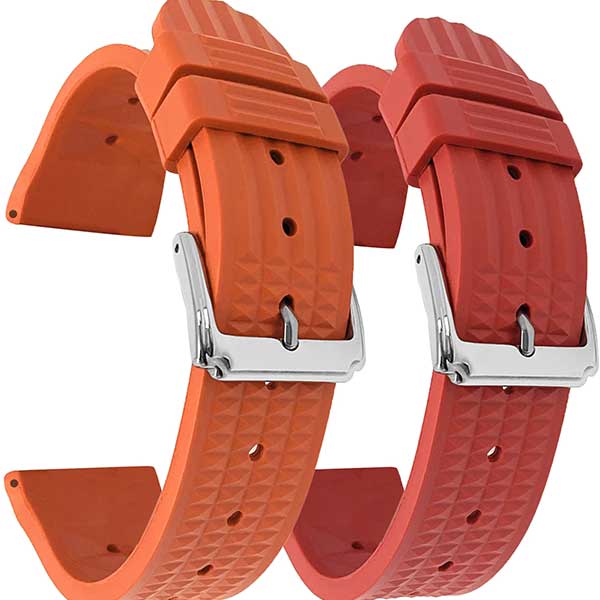 2 Pack - Vintage Rubber Diver Waffle Watch Bands Red and Orange, 20mm |  Dial