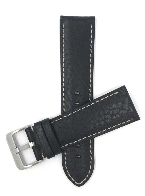 452 | 19mm Black Italian Leather Watch Band - Classic - Padded 19mm / Black / Silver Buckle |  Dial