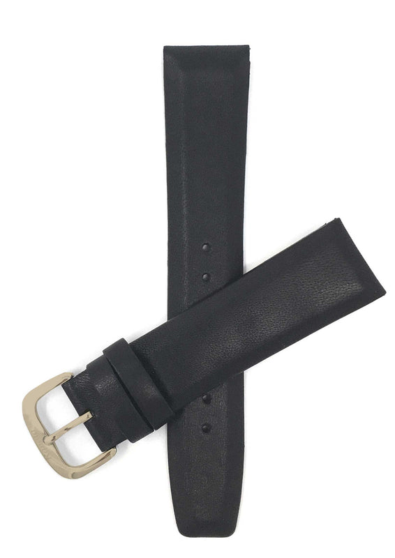 415 | 20mm Black Leather Watch Band - Classic - Padded 20mm / Black / Gold Buckle |  Dial