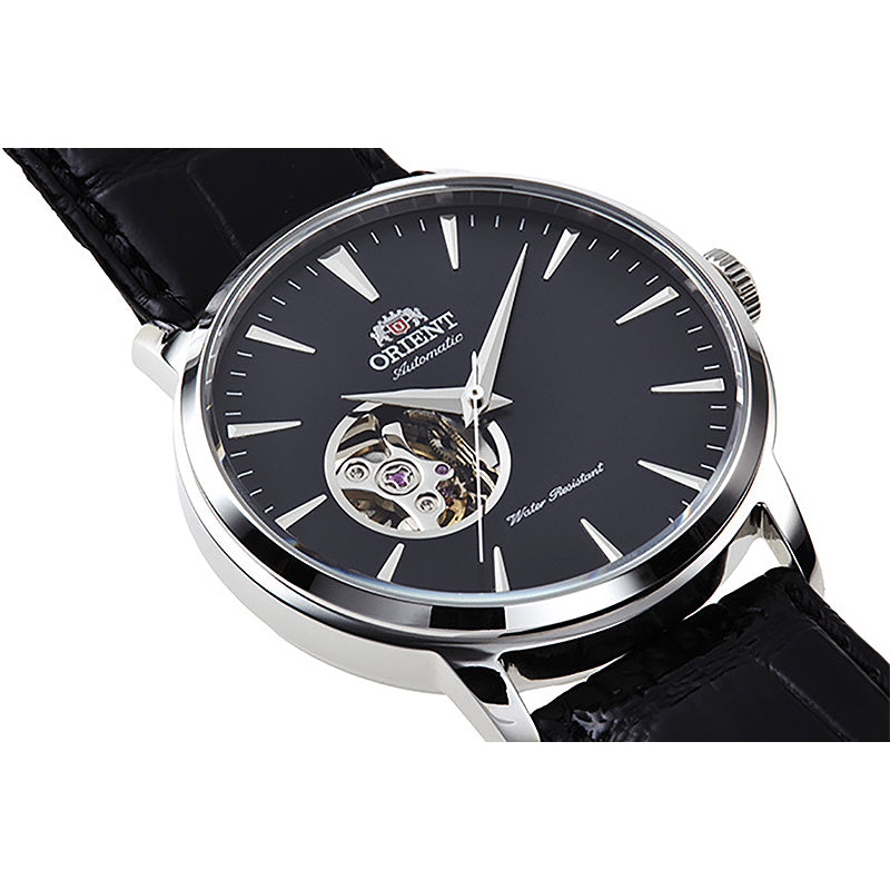 Contemporary Automatic Leather Strap Watch | Black Dial