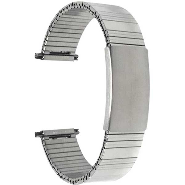 NX710 | 18mm Silver Tone Adjustable Length Mens Stretch Watch Strap, Expansion Band 18mm / Silver Tone |  Dial