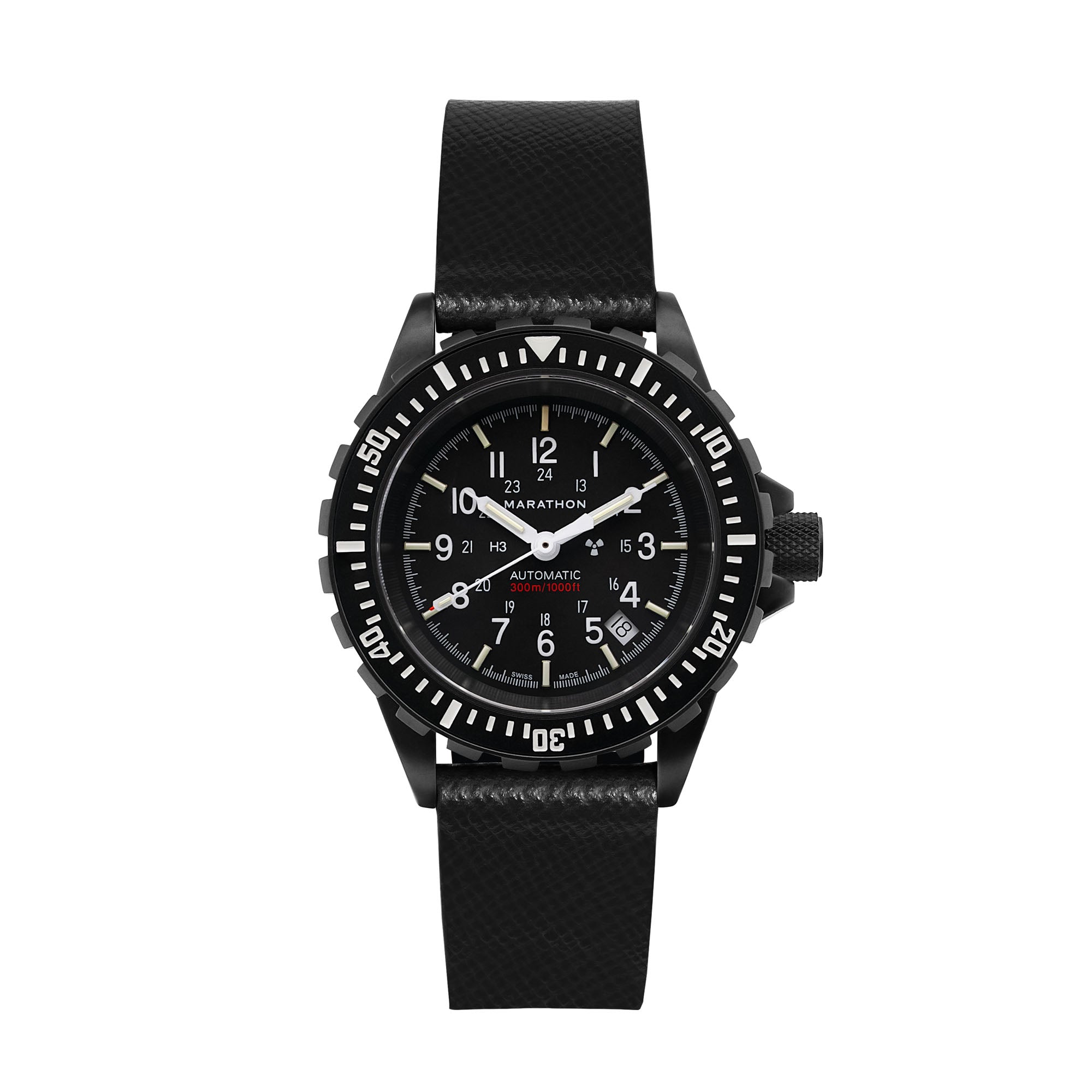 STRAP, 20mm, ITALIAN LEATHER, CROSS HATCH, IP BLACK BUCKLE, BLACK, XL ITALIAN LEATHER, CROSS HATCH