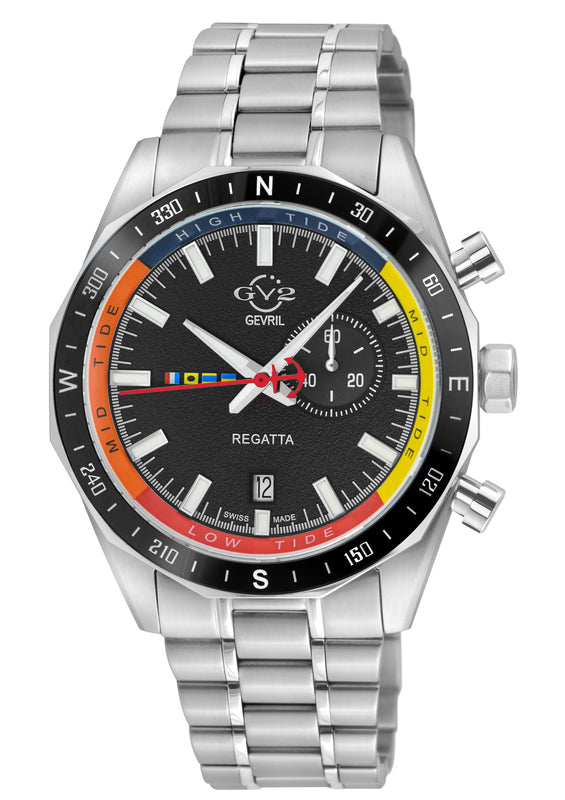 Regatta GV2 Swiss Quartz,Tide cycle indicator, Black dial, 316L Stainless Steel Bracelet | Black Dial