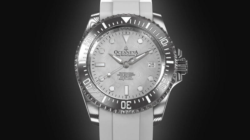 Damascus Swiss Automatic SW200 Deep Marine Explorer II Damascus/Silver Damascus Dial/White Strap | Silver Dial