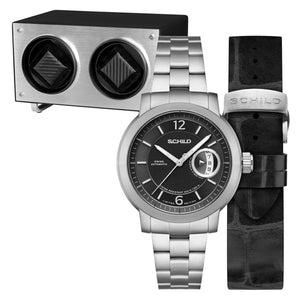 Heinrich Minimal Swiss Automatic Limited Edition Watch Winder Set Black / Stainless Steel | Black Dial