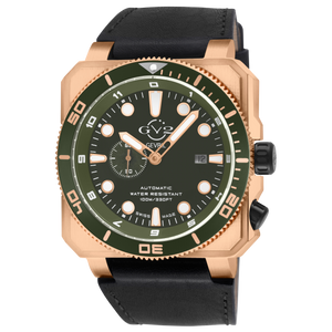 XO Submarine Green Dial Black Handmade Italian Leather Strap Olive Green Bezel IPRG 48x58mm Green Dial
