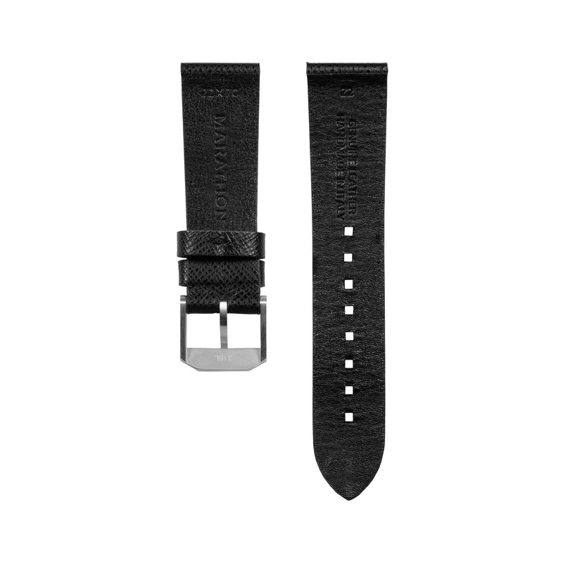 STRAP, 22mm, LEATHER, CROSS HATCH, BLACK, STEEL BUCKLE, STANDARD ITALIAN LEATHER, CROSS HATCH