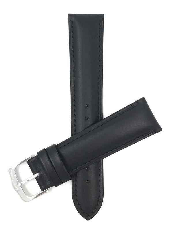 453 | 20mm Black Leather Watch Band - Classic, Padded 20mm / Black / Silver Buckle |  Dial