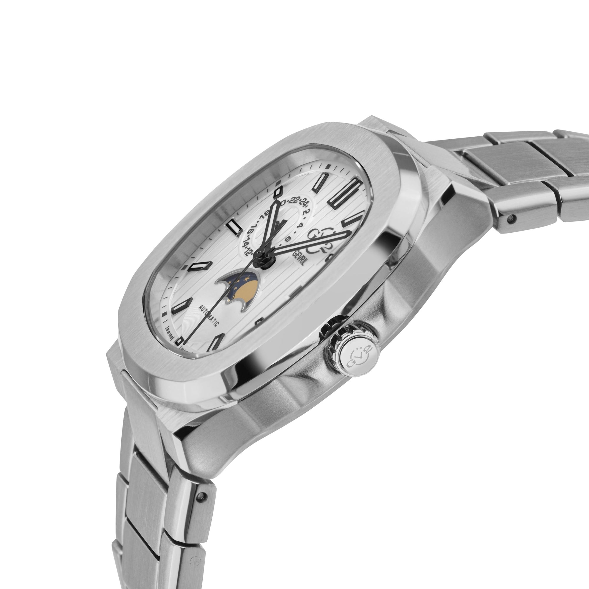 Potente - Moon phase Swiss Automatic, Sellita SW285-1,AMoon Phase, SS Case, White Dial, SS Bracelet | White Dial