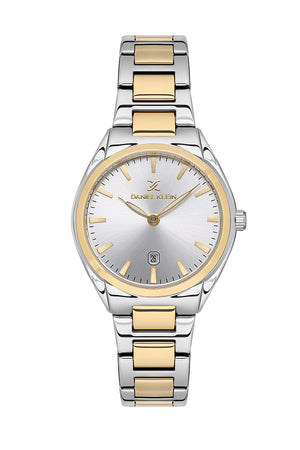 31mm Round Womens Metal Watch, Date - DK13625 Silver and Gold Black Dial