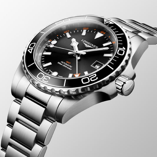 HYDROCONQUEST GMT Black / Stainless Steel | Black Dial
