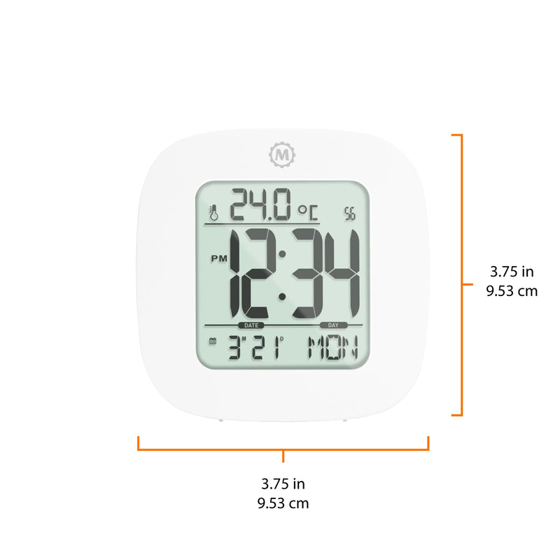 Compact Alarm Clock with Temperature and Date Clock, LCD, Alarm, Mini, White (25/50)