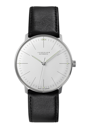 Max Bill Automatic Silver-Plated Dial / Black Leather Strap Silver Dial