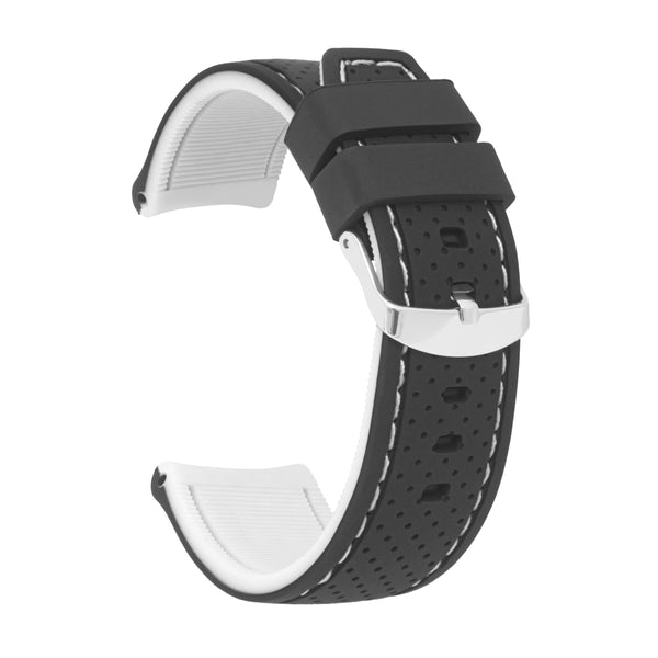 24mm Silicone Rally Strap, Perforated Black / White |  Dial