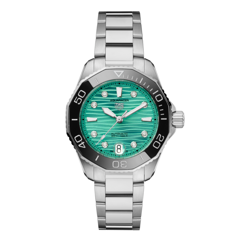 TAG HEUER AQUARACERPROFESSIONAL 300 36MM, W/R 300M, STEEL CASE & BRACELET, GREEN DIAL WITH DIAMONDS Green Dial | Green Dial
