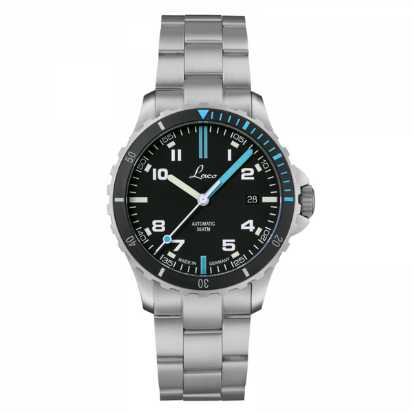 Laco Atlantik 39.MB Stainless Bracelet | Matte Black Dial