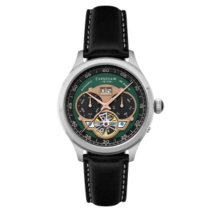 Baron Grand Date Calendar Open Heart Automatic Green / Black Leather | Green Dial