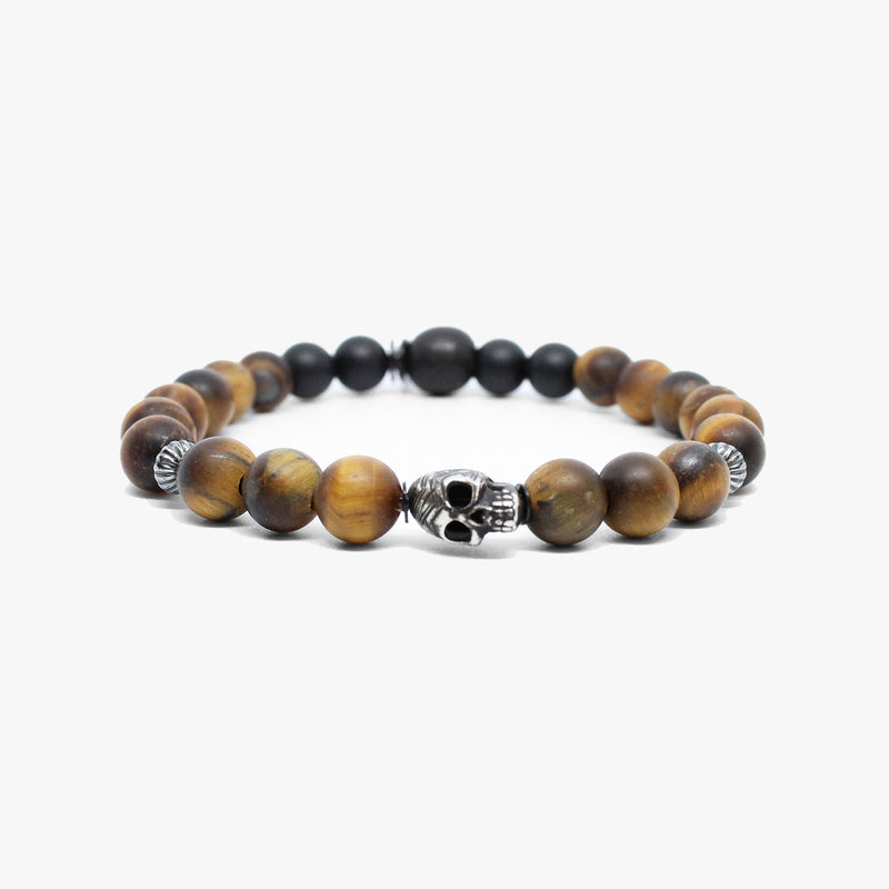 Etched sterling skull, matte yellow tiger eye M (7.25" Wrist) |  Dial