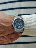 Hawker Hurricane Carey Dual Time Blue & Stainless Steel /  Stainless Steel | Blue Dial