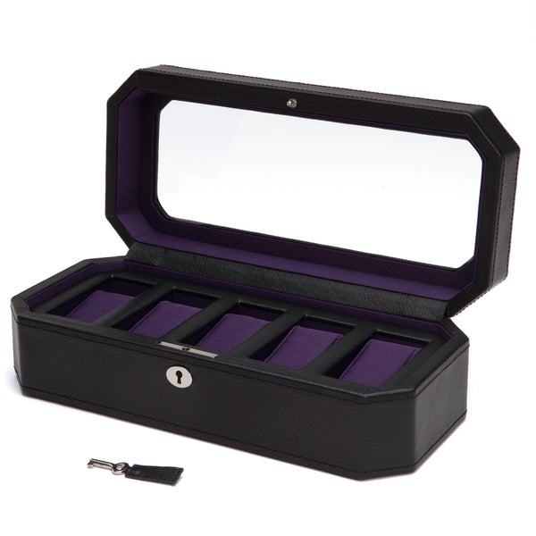 Windsor 5 Piece Watch Box, Black/Purple